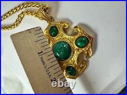 Vintage Necklace Maltese Cross Cabochon Green Clip On Earrings Lot Set matching
