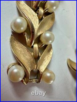 Vintage Necklace Trifari Lot Bracelet Simulated Pearl 1960s Set Leaf Matching