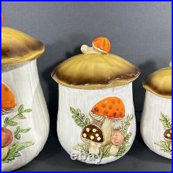Vintage Retro Merry Mushroom 4 Piece Matching Canister Set 2 Sided Japan Kitschy