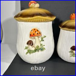 Vintage Retro Merry Mushroom 4 Piece Matching Canister Set 2 Sided Japan Kitschy