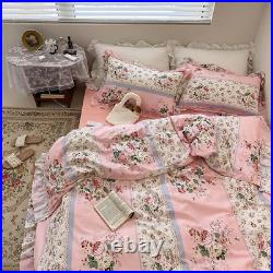 Vintage Ruffle Rose Flower Duvet Cover Set Cotton Bedding Set Cover Bed Sheet