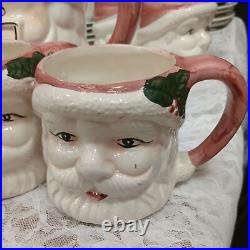 Vintage Set of Pink Santa Pitcher and 4 Matching Ceramic Mugs