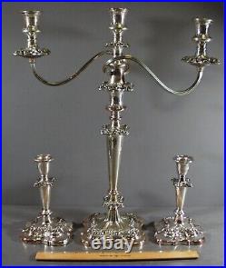 Vintage Silverplate Set Ornate Candelabra & 2 Matching Candlesticks, England