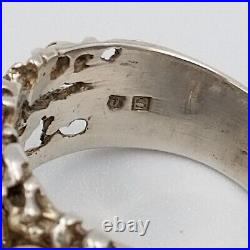 Vintage Tasaki Akoya Pearl Silver Brutalist Brooch and Matching Ring Set