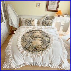 Vintage Velvet Fleece Bedding Set Ruffles Pleat Duvet Cover Bed Sheet Pillowcase