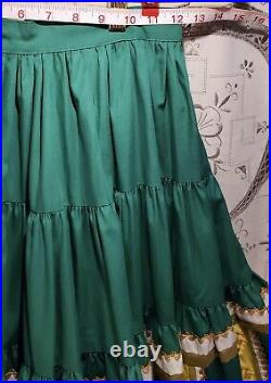 Vintage Womens Top Skirt Set Green Rockabilly 1950's Seminole Patchwork SZ 12