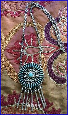Vintage Zuni Indian Turquoise Sterling Silver Jewelry Lot Of 3 Matching Set