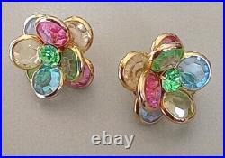Vintage bezel set multi-colored pastel crystal necklace and matching earrings