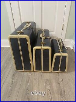 Vintage set of three matching pieces of Samsonite luggage marble blue 1950s