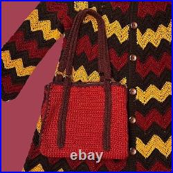 Vtg 70s OOAK Afghan Duster Sweater Jacket Crochet Womens One Size Matching Set