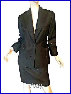 Vtg 90s RICHARD TYLER Black VIRGIN WOOL Embroidery SEQUIN MATCHING SET Suit READ