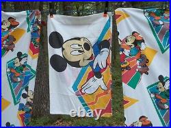 Vtg DISNEY MICKEY MINNIE MOUSE Rollerskate BED SHEET SET Flat Fitted Pillowcase