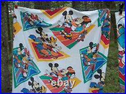 Vtg DISNEY MICKEY MINNIE MOUSE Rollerskate BED SHEET SET Flat Fitted Pillowcase