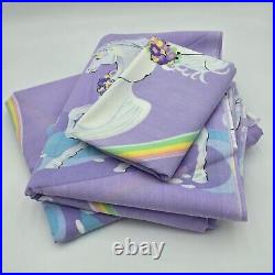 Vtg Sears Young At Heart TWIN Flat, Fitted Sheet, Pillowcase 80s Unicorn Rainbow