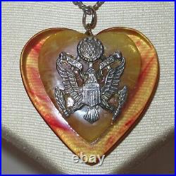 Vtg Wwii Lucite Sweetheart Matching Set Army Forget Me Not Necklace Bakelite Era